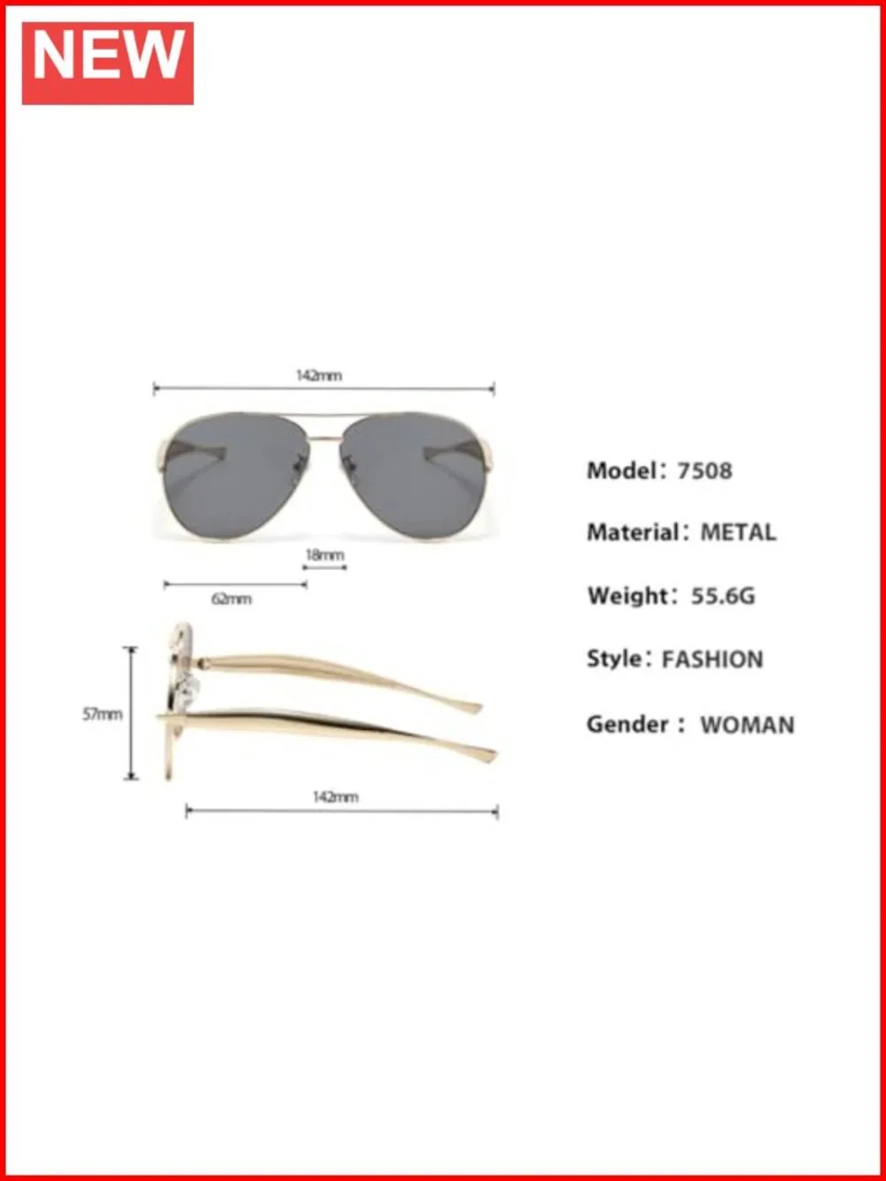 Oversized Pilot Frog Eye Sunglasses Metal Frame UV400